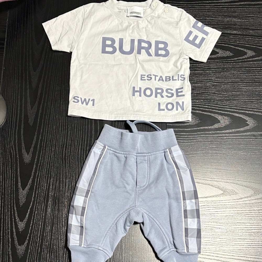 Burberry White and Light Blue Baby Outfit- POST SHIRT ONLY